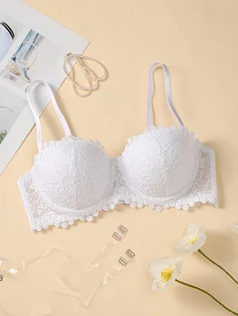 Reggiseno sexy in pizzo da donna, mezza tazza, coppa sottile con anello in acciaio, reggiseno di supporto, comodo push up imbottito con spalle scoperte, bellissimo reggiseno posteriore 1
