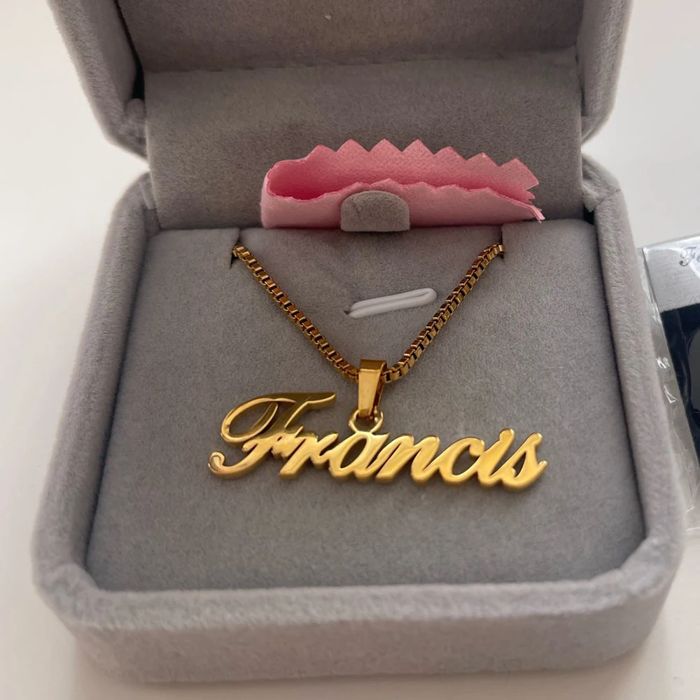 

Personalized Name Pendant Necklace Custom Gold Box Chain Jewelry Handmade Cursive Nameplate Choker Women Men Bijoux BFF Gift