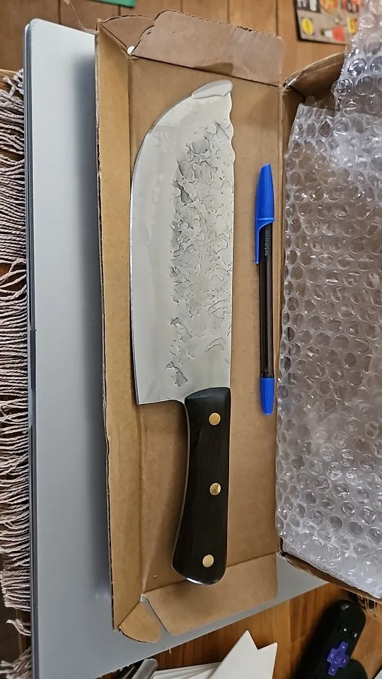 Faca de cozinha forjada artesanal de 8 polegadas, açougueiro, corte de carne, faca de chef chinês 5cr15, aço inoxidável photo review