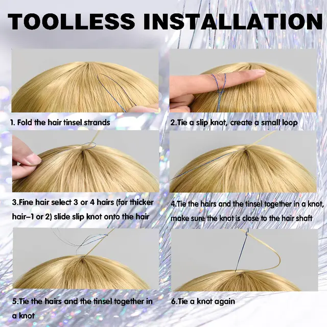Clip in Hair Tinsel Kit, POROLIR Pack of 6Pcs Glitter Fairy Tinsel Hair  Extensions 20 Inch Shiny Hair Tinsel Heat Resistant, Spa - AliExpress