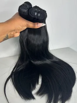 Extensioni di Capelli Umani Veri Lisci Grezzi, 3 Pezzi, 26 28 30 Pollici, Doppia Trama, da Cucire, Naturali