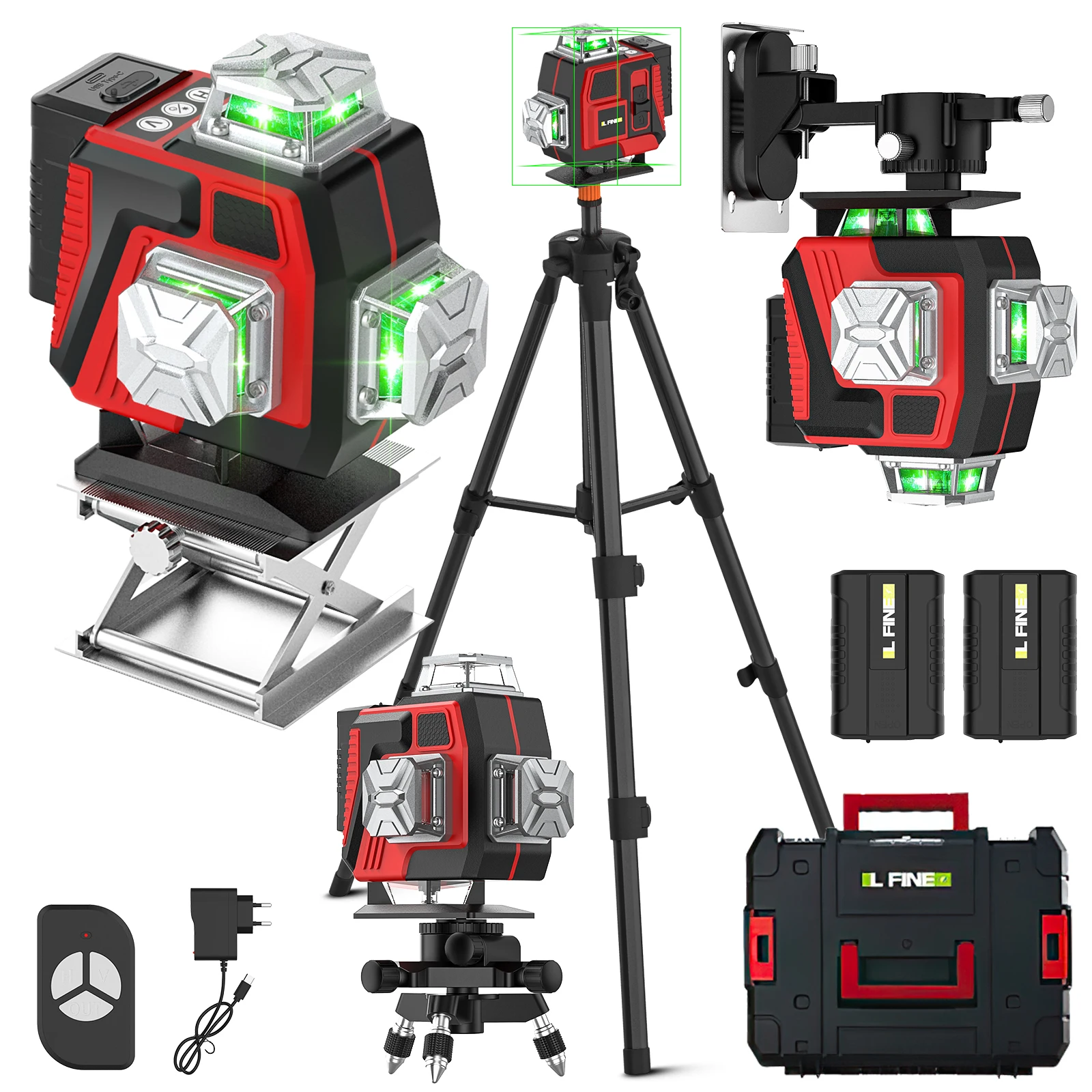 4D/16 Lines Laser Level 360°Self-leveling Laser Levels With 2 Batteries ...