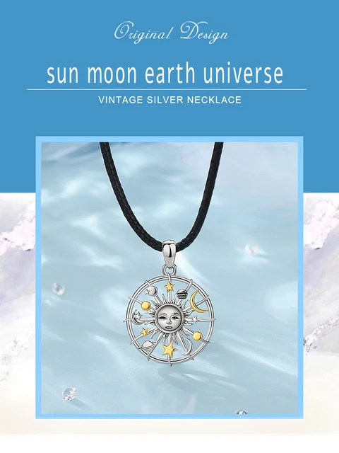 Eudora 925 Sterling Silver Sun Moon Necklace for Man Women Vintage 