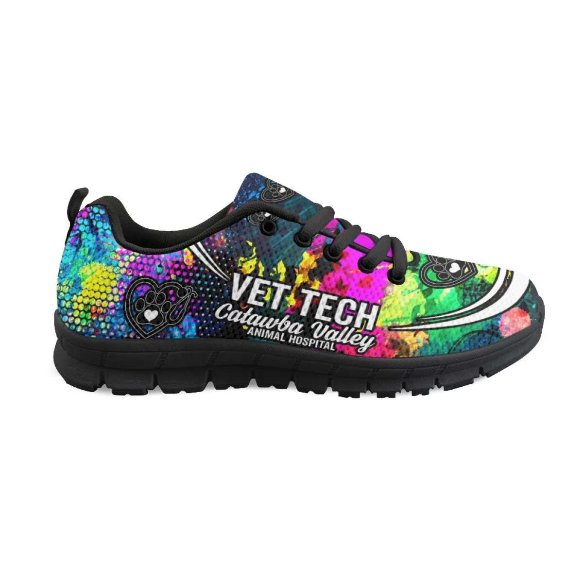 INSTANTARTS Brand Design Vet Tech Tie Dye Design Women's Soft Sneakers Dog Paw Print Ladies Outdoor Flats Non-Slip Footwear 2023
