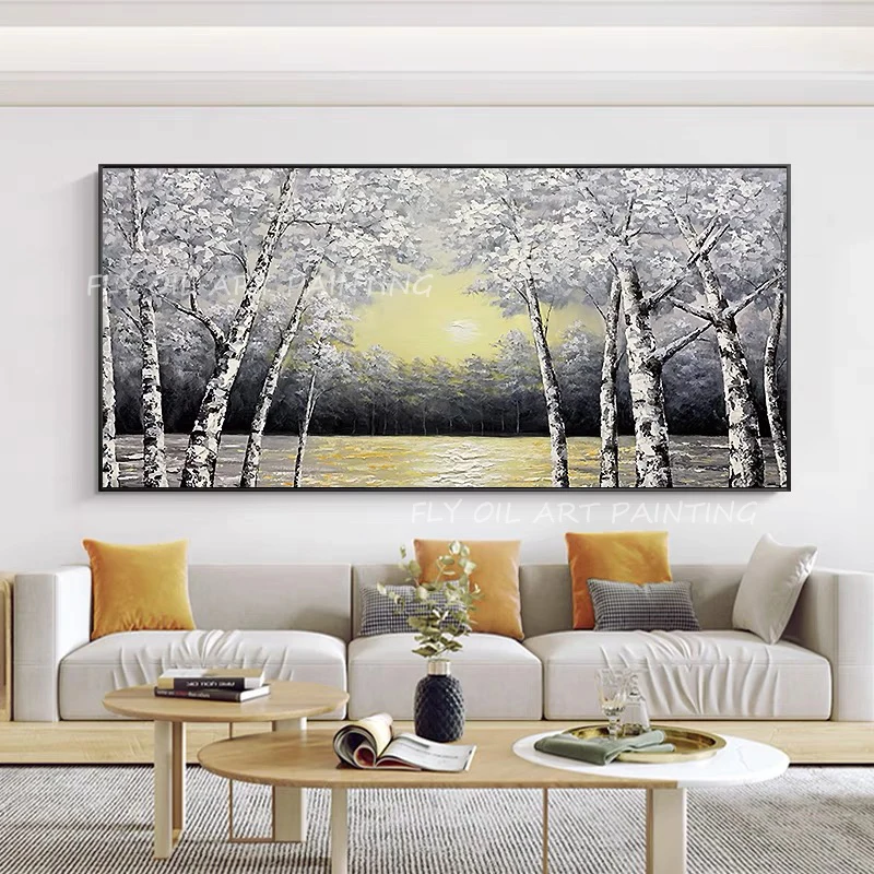 

100% Hand Painted tree forrest landscape artwork picture thick modern texture oil paiinting for living room decoration