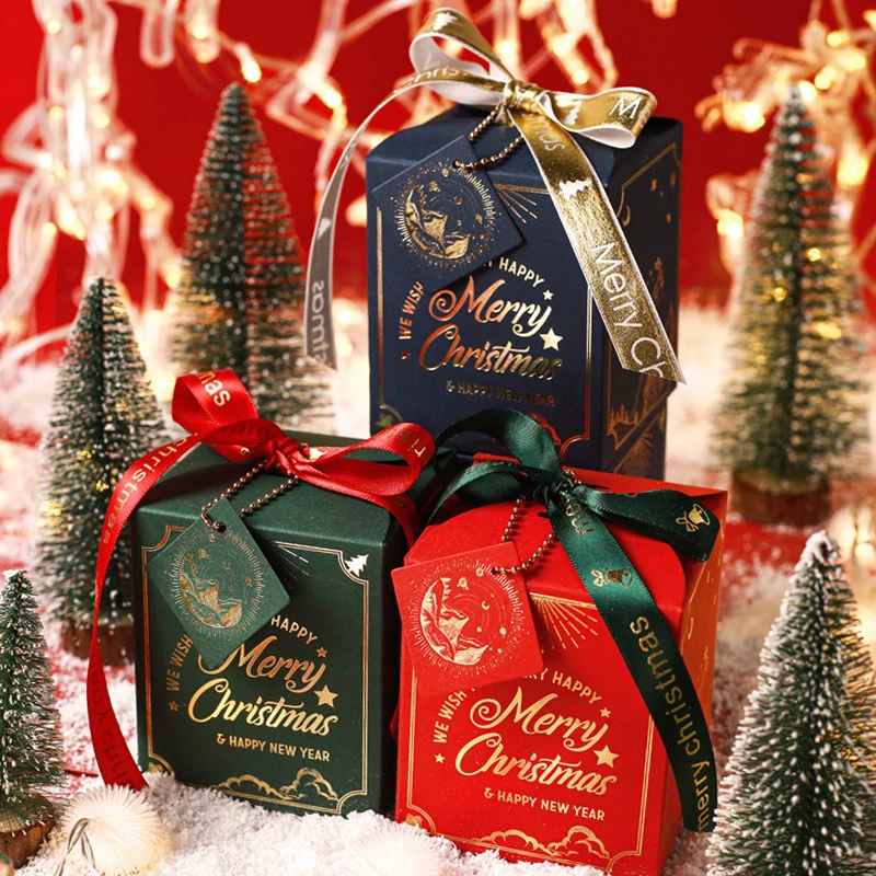 Caja de Color de embalaje de Nochebuena, cinta de lujo con estampado en  caliente, lazo, tarjeta de Navidad, 20 unidades/lote| | - AliExpress