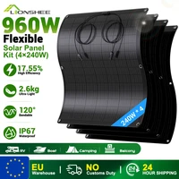 Panneau solaire flexible LIONSHEE (lot de 4), 4 × 240 W, puissance totale 960 W, module photovoltaïque monocristallin à 17,55 %, flexible jusqu'à 120°, indice de protection IP67, ultra-léger, idéal pour balcon, camping 1