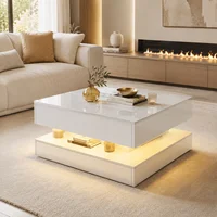 Table basse LED RGB MINGZHE 78 x 78 cm, table de salon haute luminosité avec rangement, tiroirs réversibles, contrôle par application et télécommande, surface UV facile à nettoyer, noir/blanc 3