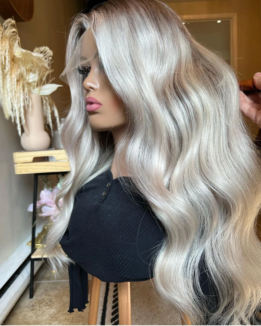 

Light Natural Root Platinum Blonde Hair 100% Virgin Human Hair 26” Lace Front Wig 13x6” HD Invisible Full Lace Wig 200 Density