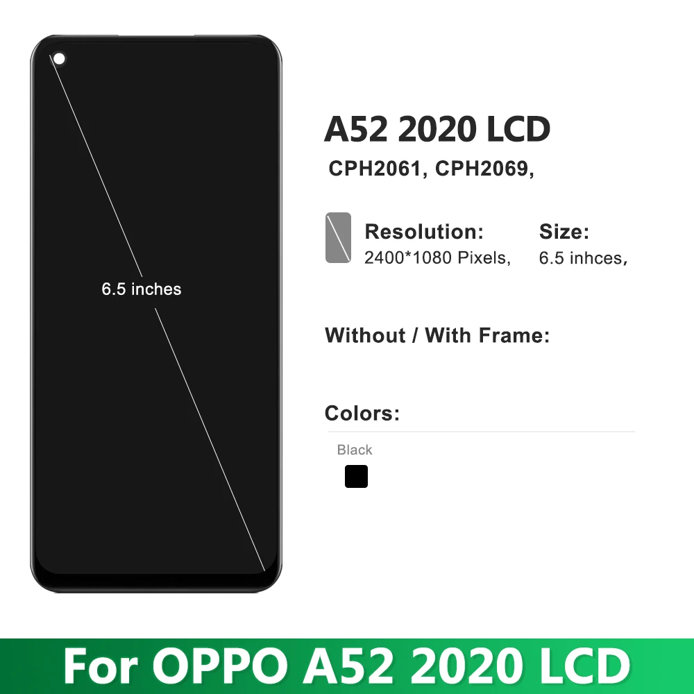 6.5'' For Oppo A72 A92 A52 CPH2069 CPH2067 LCD Display Touch Screen Digitizer Assembly Replacement for OPPO A72 LCD