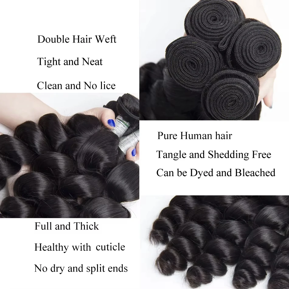 12A Loose Wave Human Hair Bundles With 4x4 Closure Hair Weave 3/4 Bundles With Lace Closure Wavy Human Hair Extensions 2