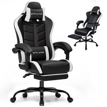 GTPLAYER Gaming Chair, Ergonomic Computer Chair with Footrest, Headrest Lumbar Support Pc Chairs Height Adjustable 360°-Swivel R