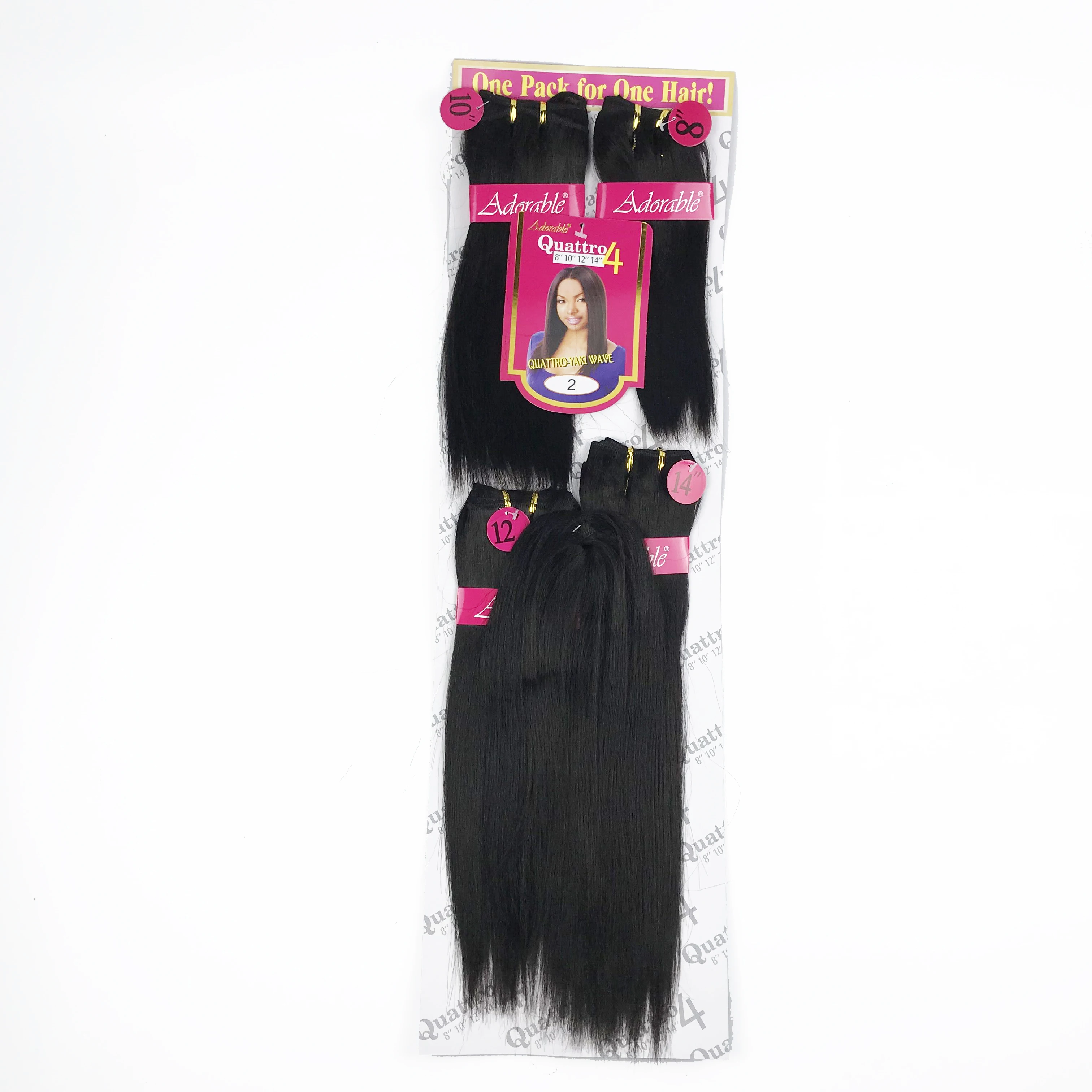 Adorable Heat Resistant Fiber Synthetic Straight Hair Extension Weave Bundles With Closure Quattro YAKI WAVE 4PCS+1 Set (8"-14")