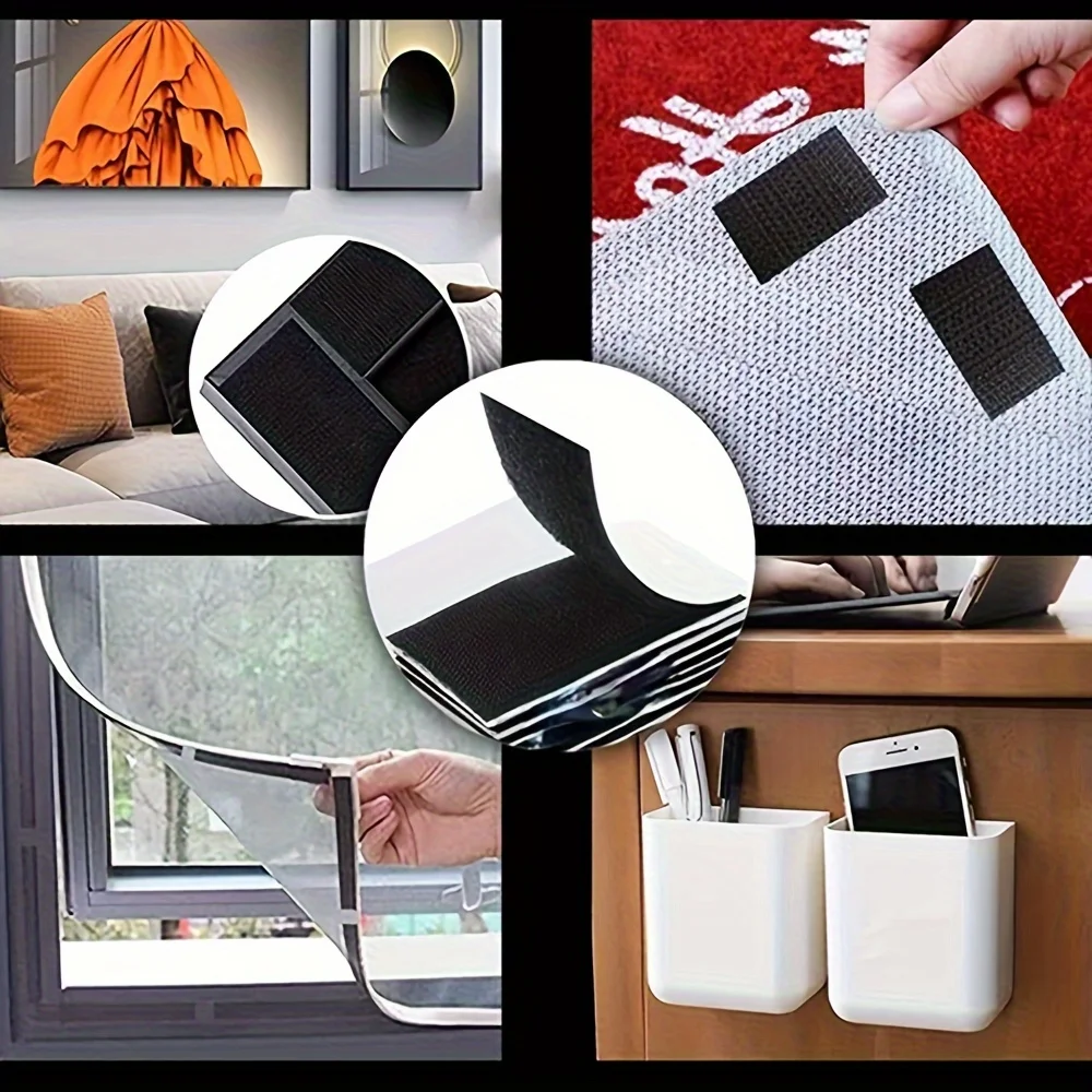 Vinyl Stickers 12/24pairs Heavy-Duty Double Sided Adhesive Mounting Strips Interlocking Tape Reusable Sticky Back Tape for Hanging Organizing