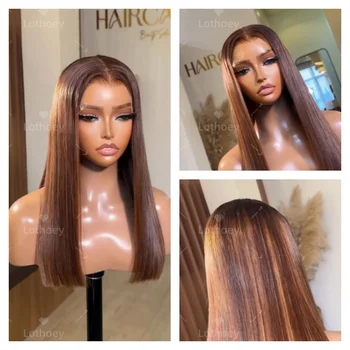 13x4 Lace Front Silk Base Wig Human Hair Brown Straight Transparent Lace Frontal Wigs hair lace front wig christma shalloween