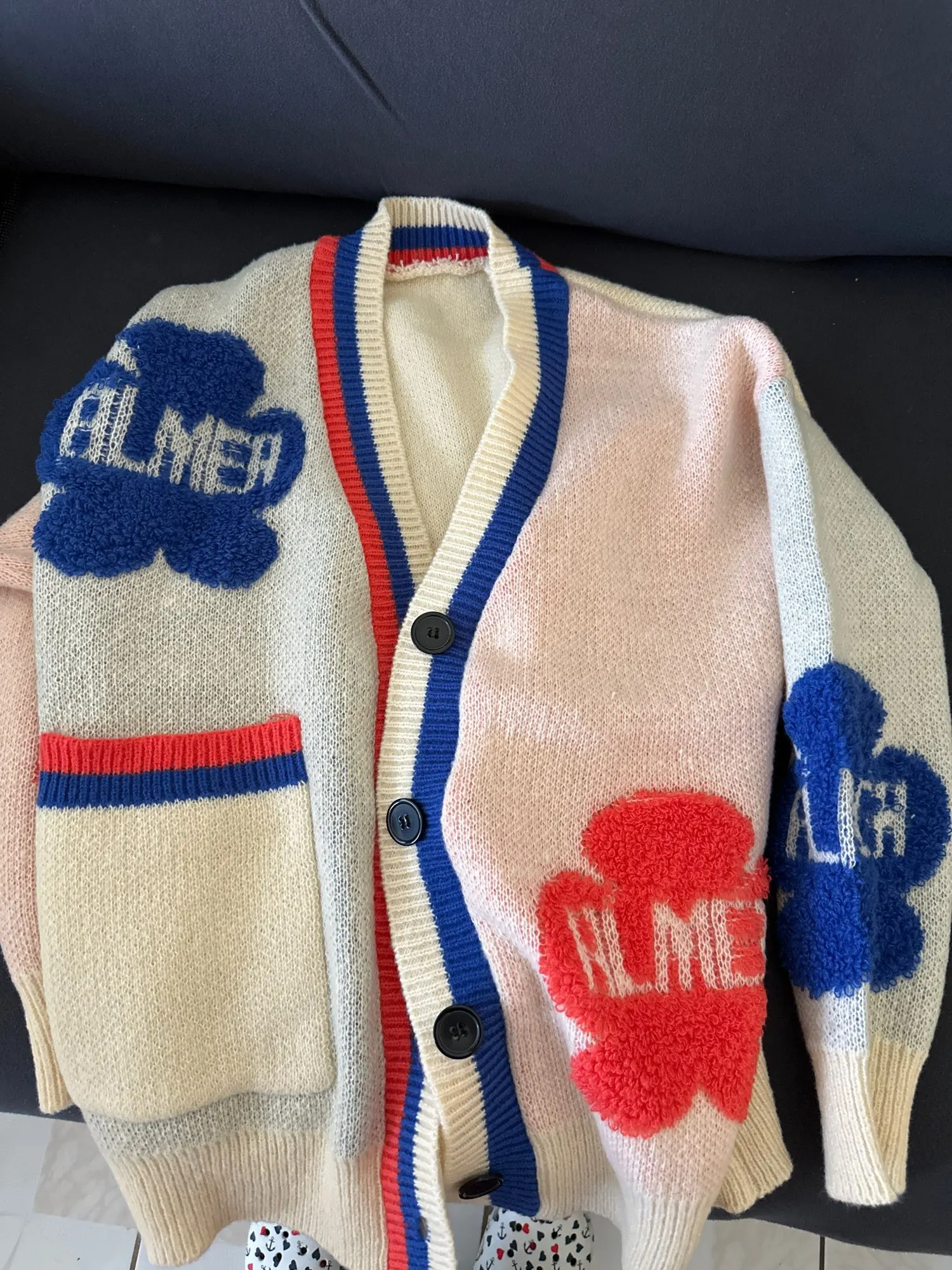 Blue V-Neck Letter Pattern Women's Cardigan photo review