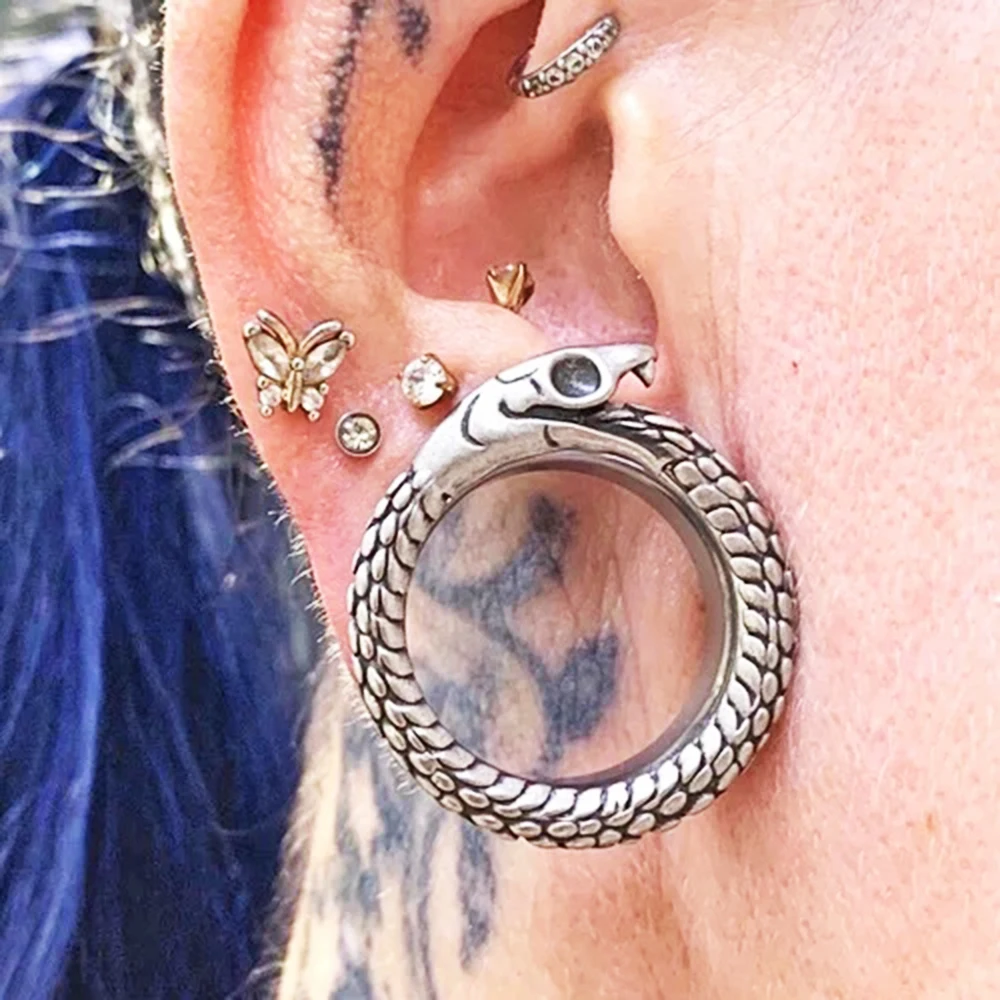 

Pair Snake Eyelets Norse Serpent Ouroboros Steel Tunnels And Plugs Stainless Steel Snake Ear Gauges Flesh Metal Ear Stretchers