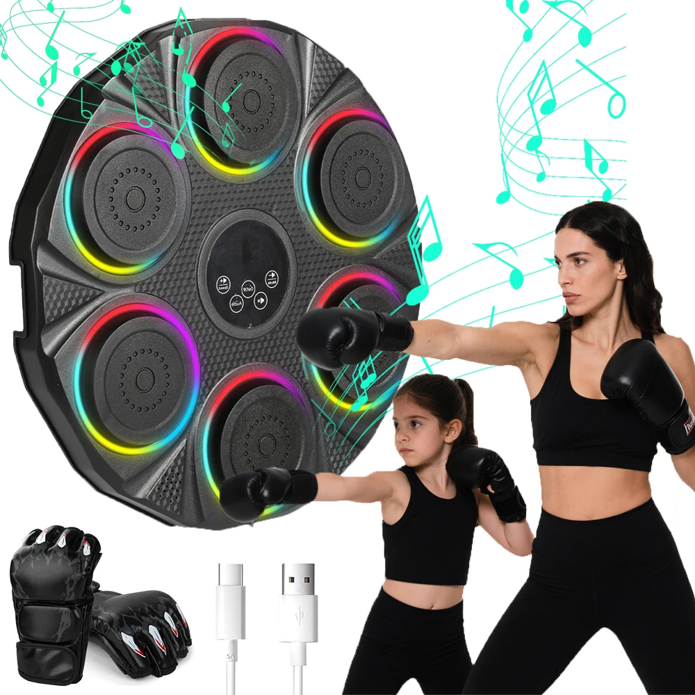 Machine De Boxe Musicale Murale Bluetooth – 9 Modes, 9 Vitesses, 6 Cibles LED – Entraînement Fun & Intense