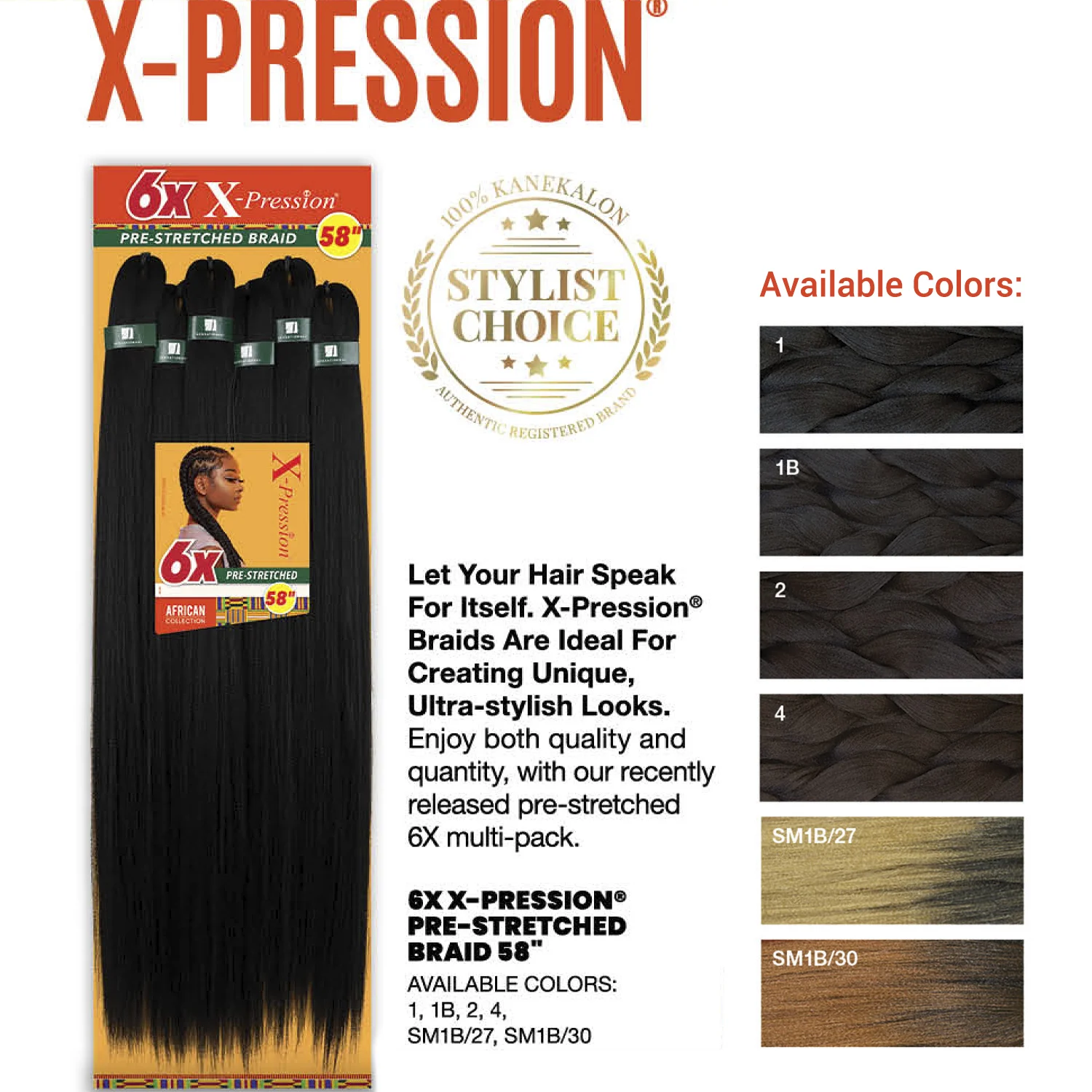 Sensationnel African Collection Braids 6X X-Pression Pre-Stretched Braid 58" - Lightweight, Long-Lasting 3