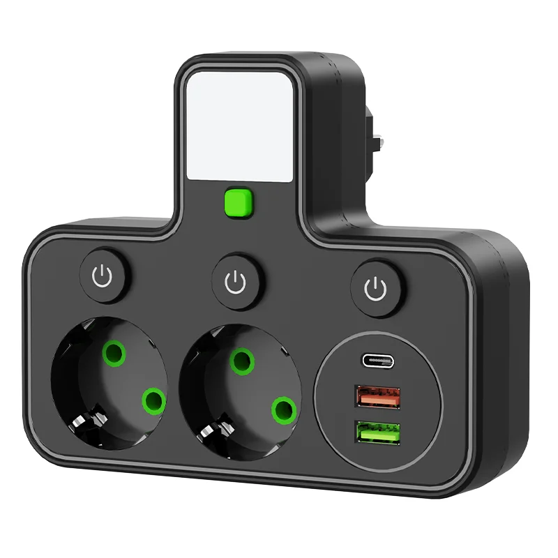 ตัวเลือกสินค้า เต้ารับผนัง 4 ช่อง พอร์ต USB + Type-C ปลั๊ก EU สวิตช์ไฟ