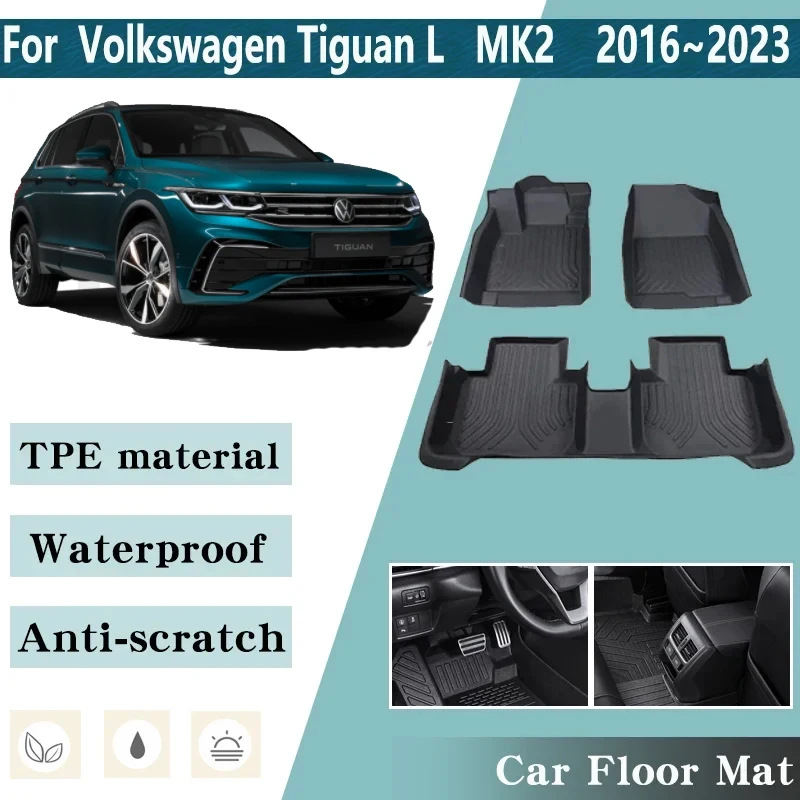 

LHD Car Floor Mat for VW Volkswagen Tiguan L Allspace MK2 2016~2023 Foot Panel Liner Carpet Pads Waterproof Mats Car Accessories