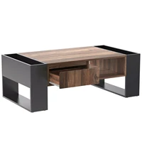 Comanlai Table basse en grain de bois, table de canapé avec un tiroir sans poignée et un compartiment de rangement, pour salon et chambre à coucher 5