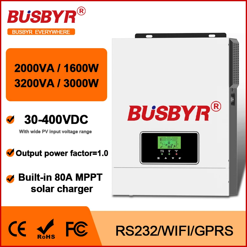 BUSBYR 3000W 3.2KVA HYBRID SOLAR INVERTER 3KW 24V 220V PURE sine WAVE อินเวอร์เตอร์ MPPT 80A SOLAR Controller off-Grid INVERTER 1