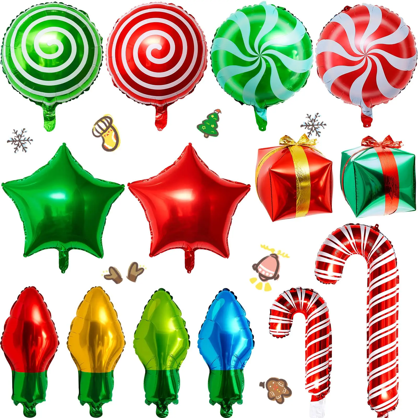 

70Pcs Christmas light Bulb Balloon Christmas Candy Cane Aluminum Film Balloon Christmas Theme Decoration Supplies