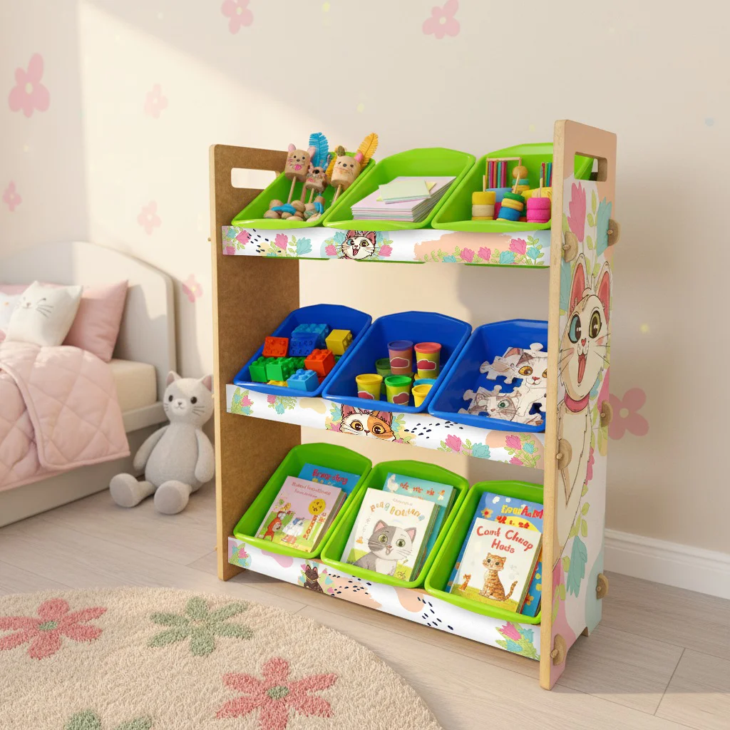 Juguetero, Organizador Infantil de Juguetes, Almacenamiento Juguetes, Estante con 9 Compartimentos, Coloridos Diseños, Mueble Armario para Habitación de Niños y Niñas