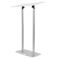 Clear Acrylic Podium Silver Iron Body and Base 46.46 Inch Height Floor Standing Lectern Pulpit Desk for Schools, Conference 1
