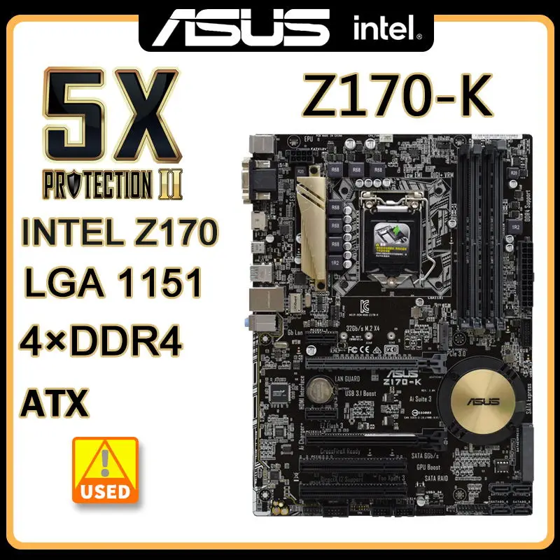 LGA 1151 Motherboard DDR4 Asus Z170K 64GB USB3.1 M.2 PCIE 3.0 SATA 3