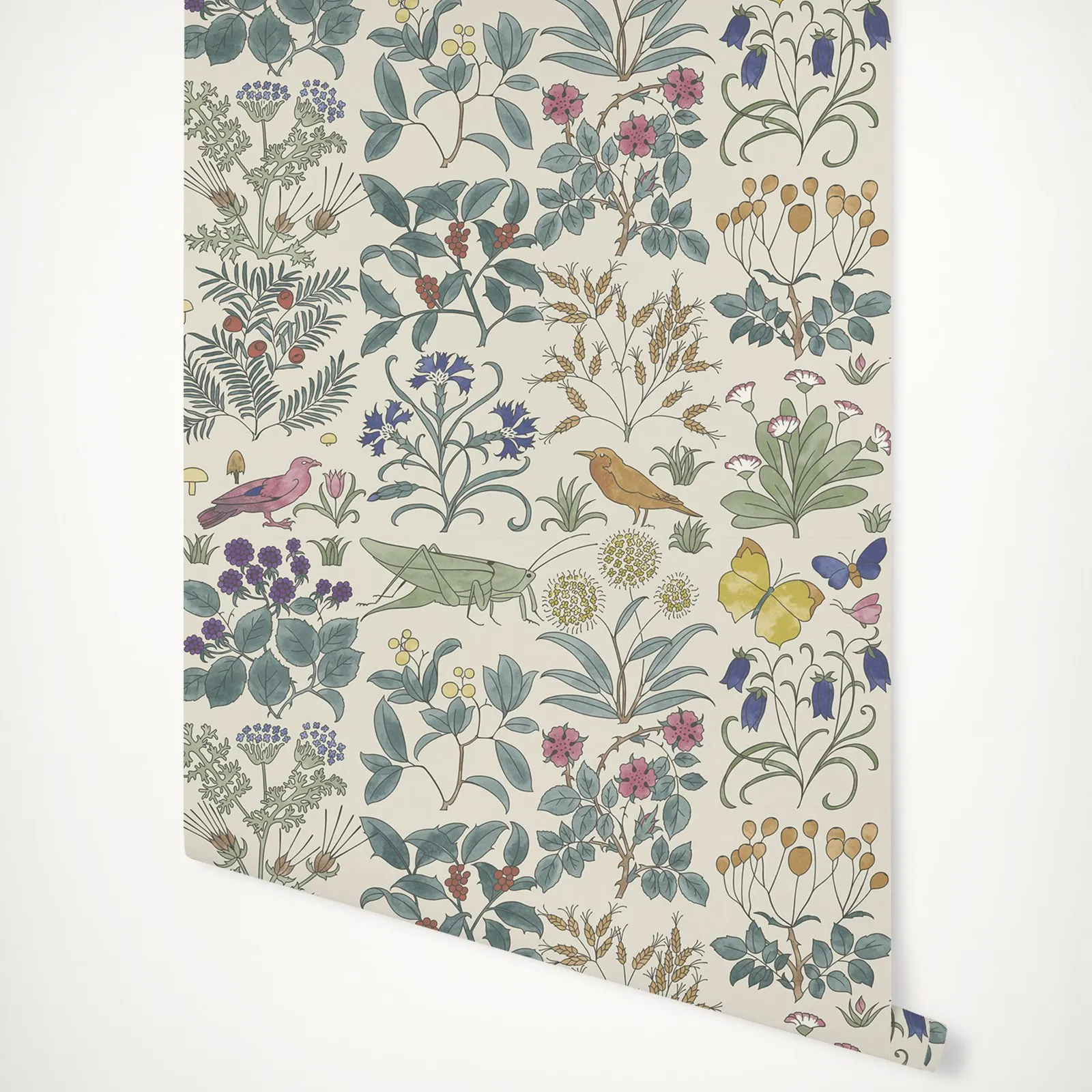 Papel de Parede Jardim do Boticário com Plantas e Animais Nordic Botanical Plants Wallpaper Scandinavian Botanica Wall Papers