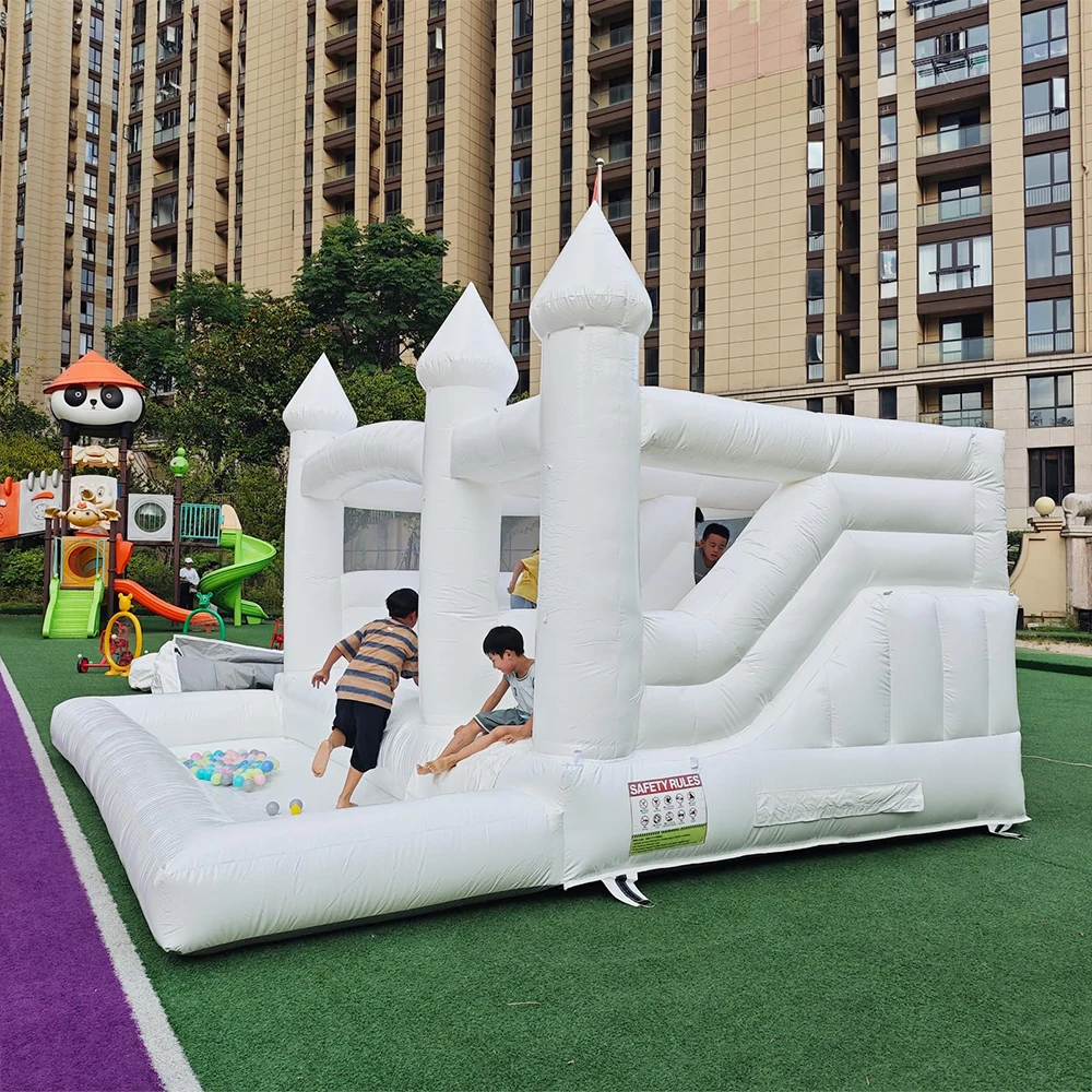 15FT PVC White Bounce House With Slide & Ball Pit, Large Jumper Bouncy Inflatable Castle For Wedding, Birthday, Party Decoration 5