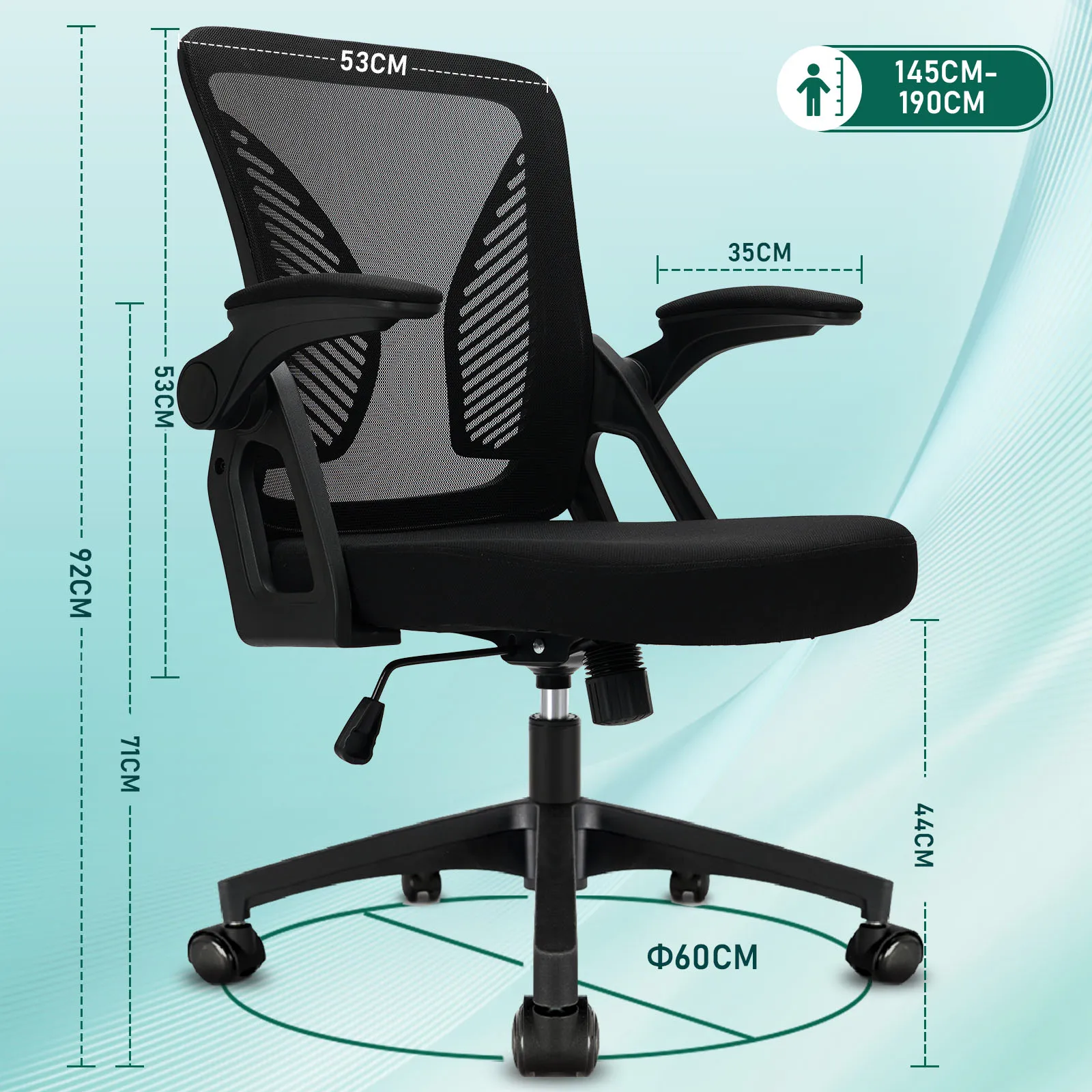 Sedia Ufficio Milacyee Ergonomica - Schienale Rete, Braccioli Regolabili, Nera, 360&deg; Ruote