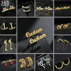 1 Pair Stud Earrings Custom Name Letter Logo Stainless Steel Personalized Delicate Various Styles For Women Gold Color Jewelry