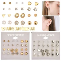 12 Pair Different Style Ear Studs Earrings Girl Women Gifts Gold Silver Earrings