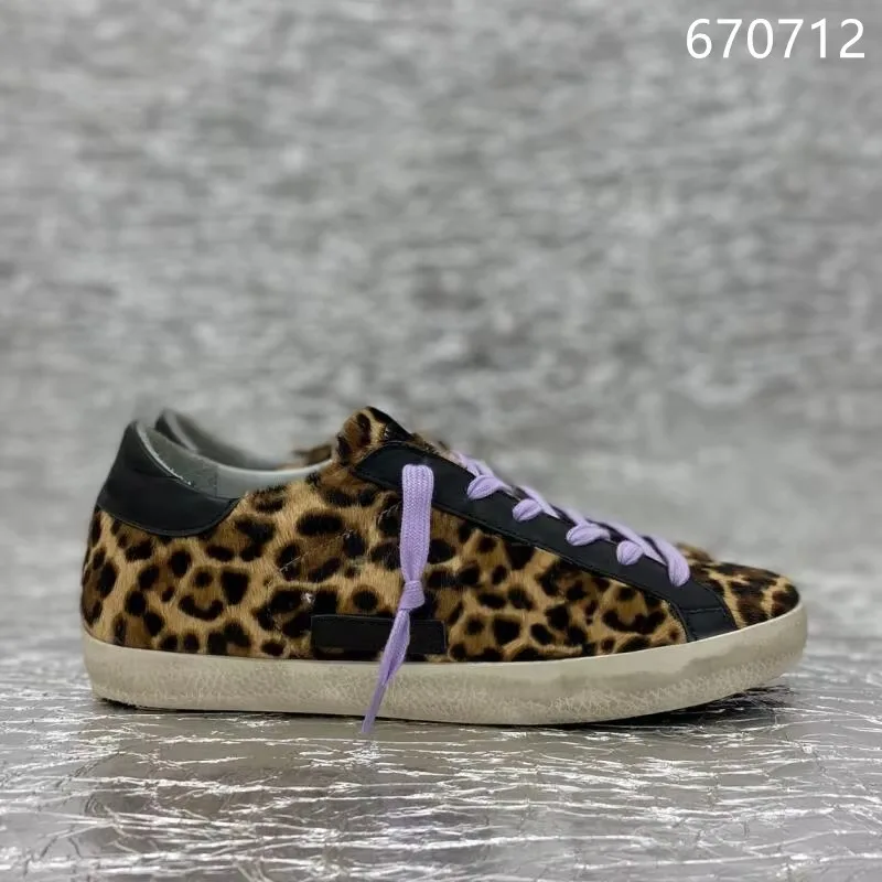 Classical GOLDEN Shoes Designer Women's GOOSE Sneakers Silver Glitter Leopard Pony Hair Suede Leather Style Shoe 3