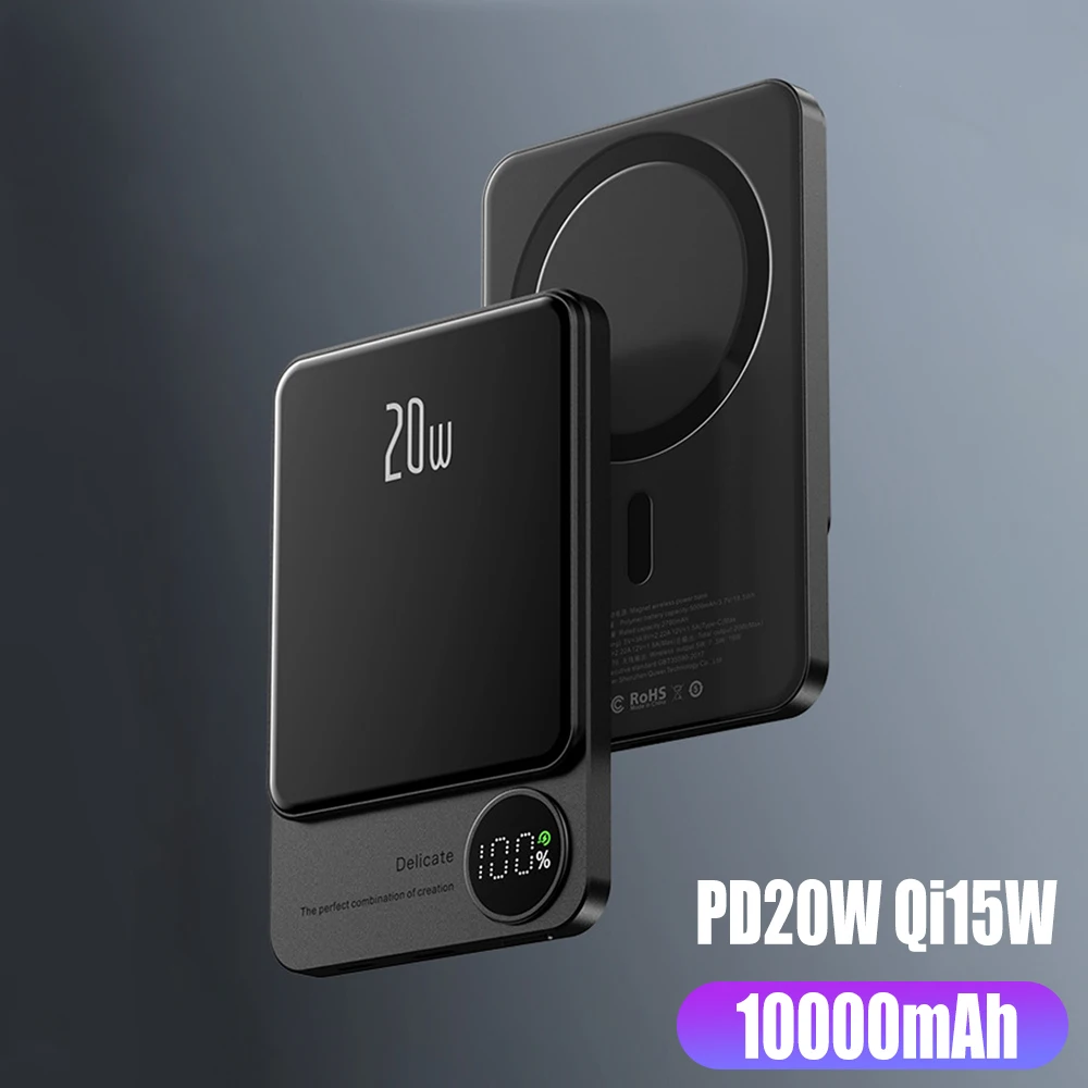 맥세이프 마그네틱 보조배터리, 무선 고속 충전기, 외부 보조 배터리 팩, 10000mAh, PD20W, 15W, 아이폰 15, 14, 13