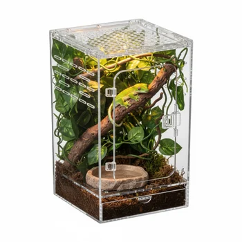Acrylic Reptile Terrarium Box Portable Breathable Reptile Breeding Box with Ventilation for Gerbil Mantises Snake Hermit Crab 1