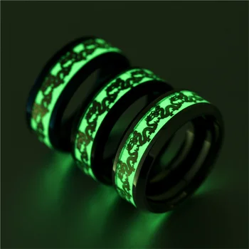 Luminous Dragon Stainless Steel Rings For Couple Love Heart Glow In Dark Fluorescent Knuckle Rings Jewelry Gift Free Shipping