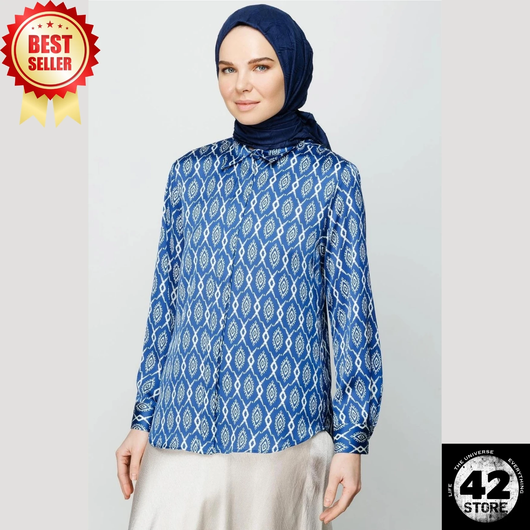 No Ironing Required, Can Be Used Without A Cap, Comfortable, Trendy Pleated Navy Blue Bamboo Scarf