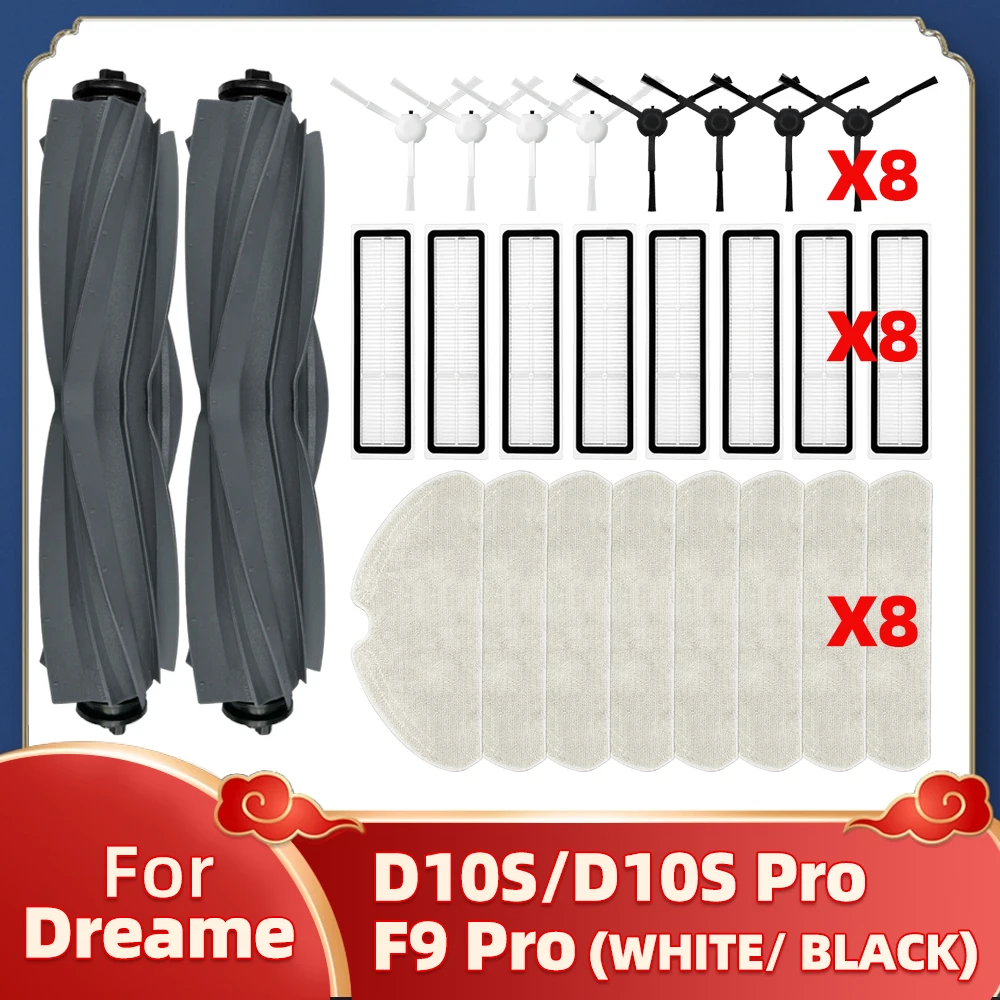 Acessórios para Aspirador de pó Robô Dreame Bot D10sd10s Prof9 Pro Preto Branco Escova Principal Filtro Hepa e Almofada de Limpeza