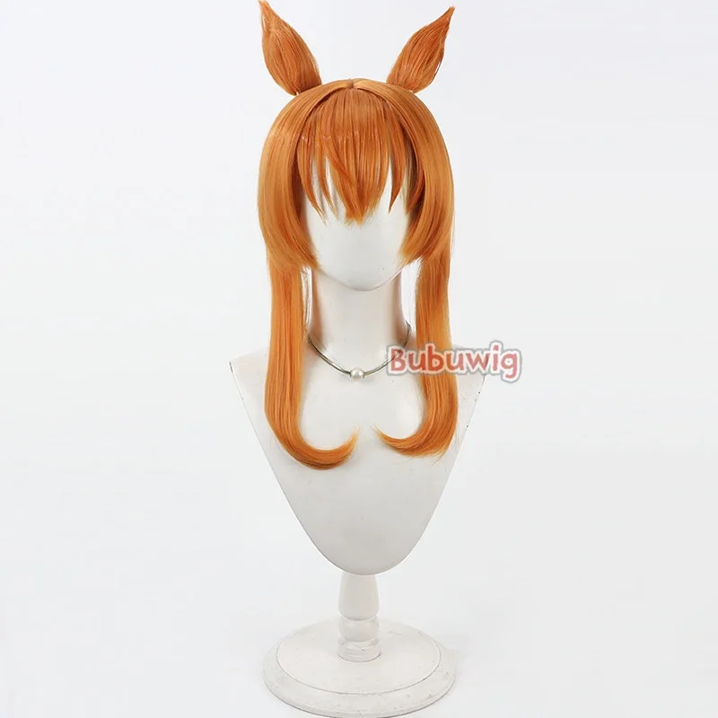 Bubuwig 합성 헤어 마야노 탑건 코스프레 가발 우마 무스메: 프리티 더비 마야노 탑건 40cm 롱 오렌지 가발 내열성