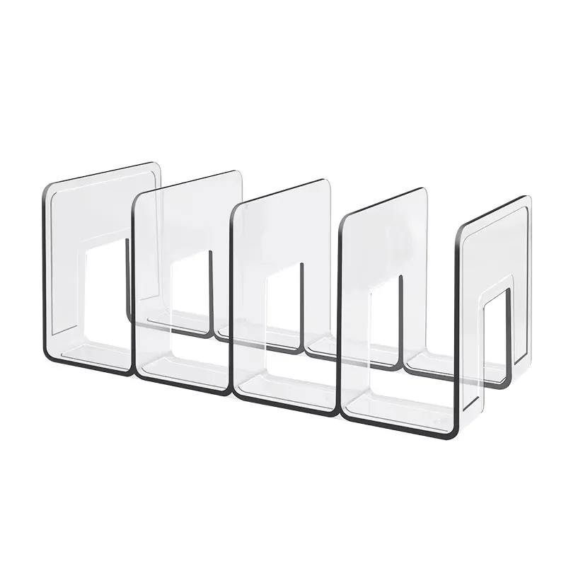 Book Organizer Book Holder Book Stand Transparent Acrylic L-Type Bookend Four-Shelf Desktop File Storage Display Bookshelf Office Organizational Tool Home Use