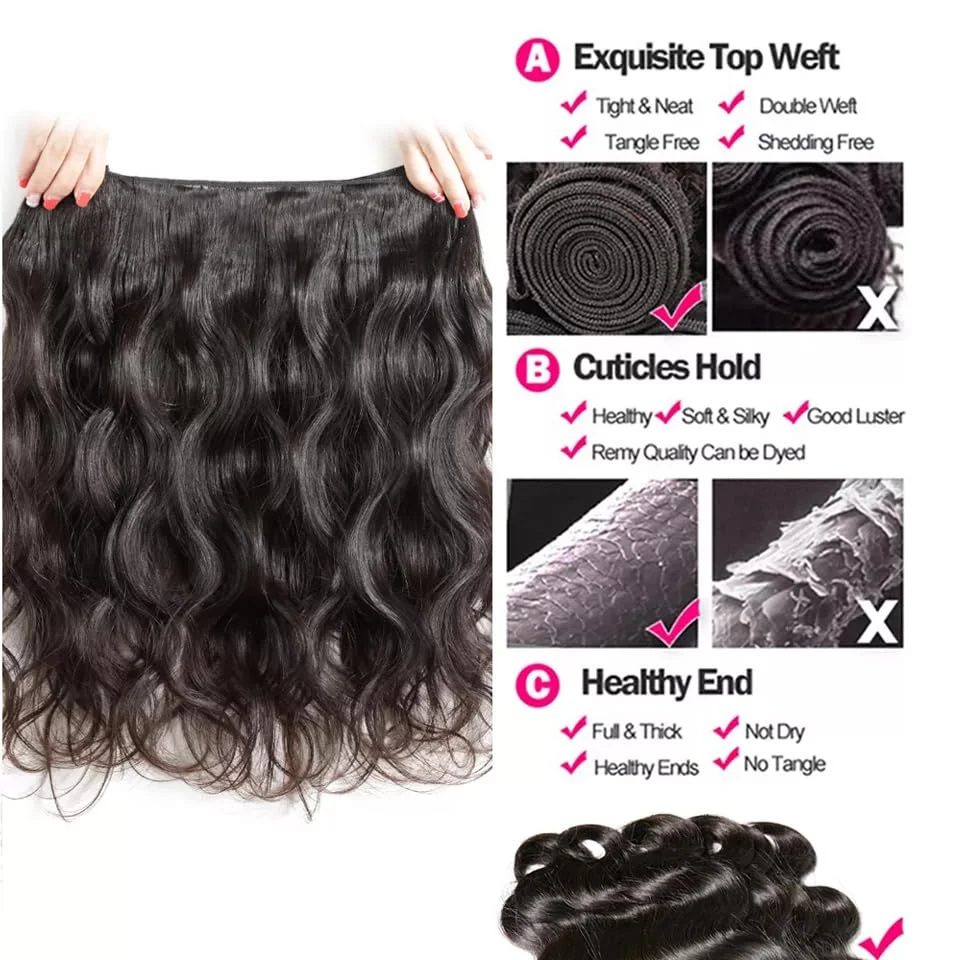 Body Wave 100% Human Hair Bundles With Frontal Brazilian Bundles With 13x4 Frontal Human Hair Weave Extensions 3 #1B