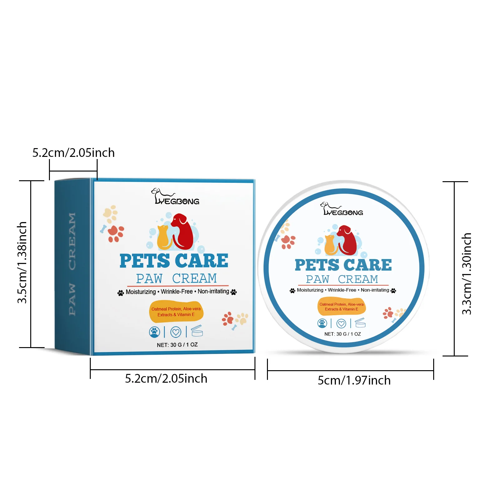 Yegbong 30g Pet Paw Care Cream Dogs Cats Nourish Paw Skin Moisturizing Soothe Itching Foot Mat Care Anti Cracked Feet Cream