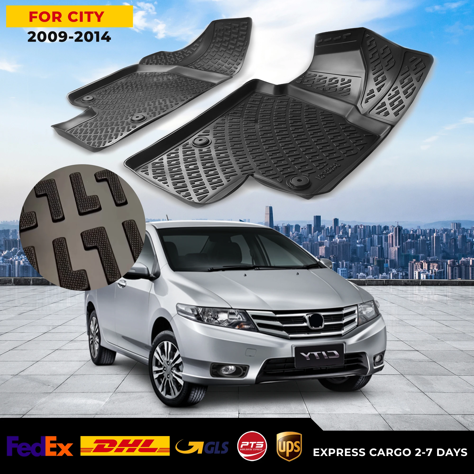 

3D Car Floor Liner For Honda City 2009-2014 Waterproof Special Foot Pad Fully Surrounded Mat Accessories Rugs Non-slip