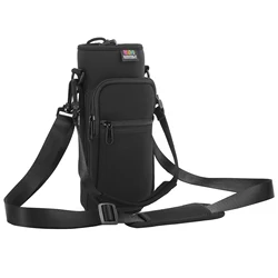 Nuovoware Water Bottle Carrier Bag with Adjustable Strap and Dual Pockets - Perfect (Black)