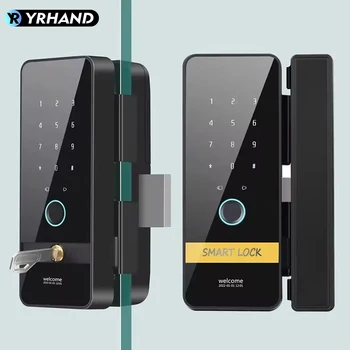 YRHAND Automatic tuya app Keyless Entry fingerprint Glass Smart Hook Lock with key For office framess Sliding Door 1