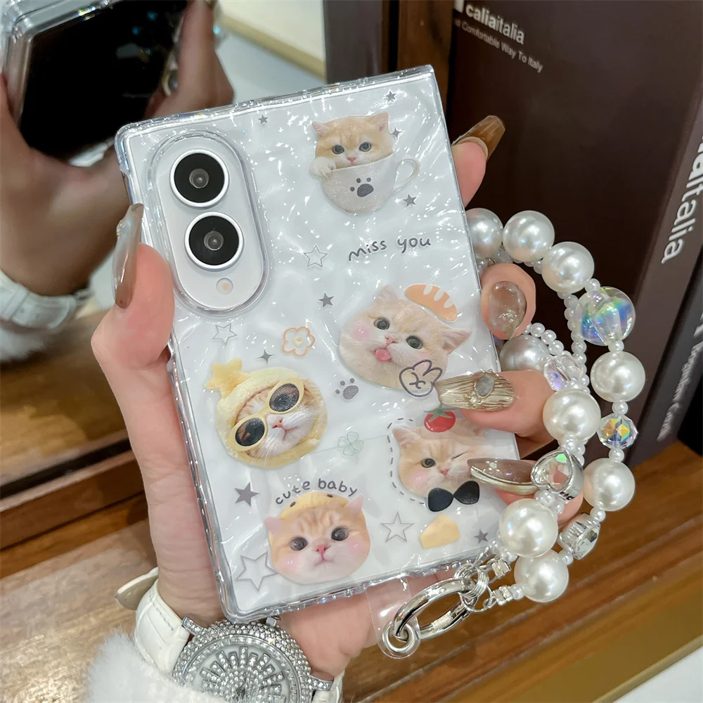 Adorable Cherry Kitten Puppy Phone Case with Chain - Korean Ins Style